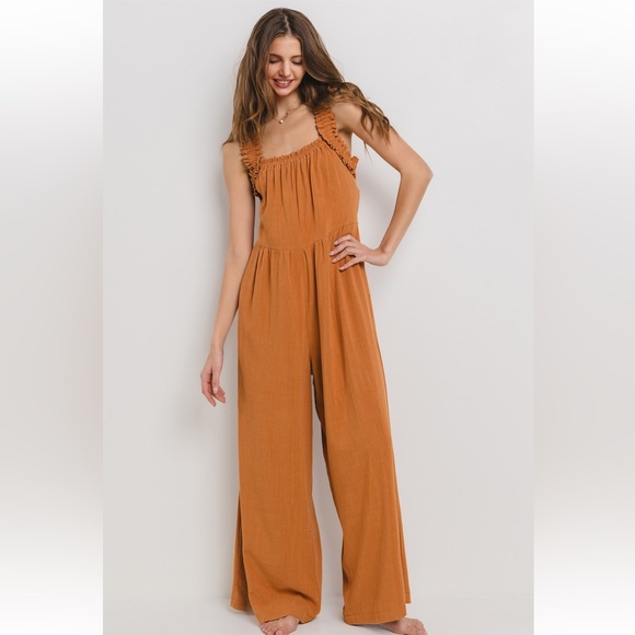 17 Solid Ruffle Strap Wide Leg Jumpsuit - Picture 4 of 7
